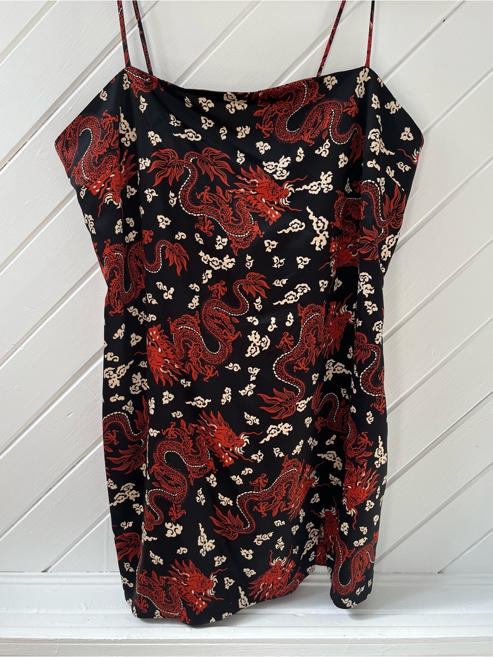 Zara Black Mini Slip Dress with Red Dragon Print